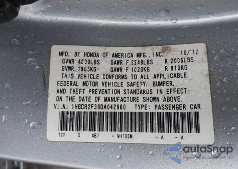 2013 Honda Accord Lx z USA, uszkodzony, nr VIN 1HGCR2F39DA042880